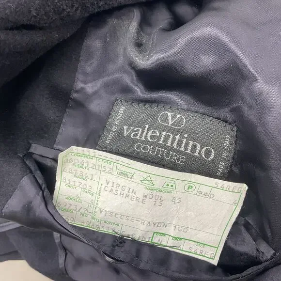 Valentino Couture Vintage ‘80s Dark Navy Wool Cashmere Long Coat Men’s Size 54R